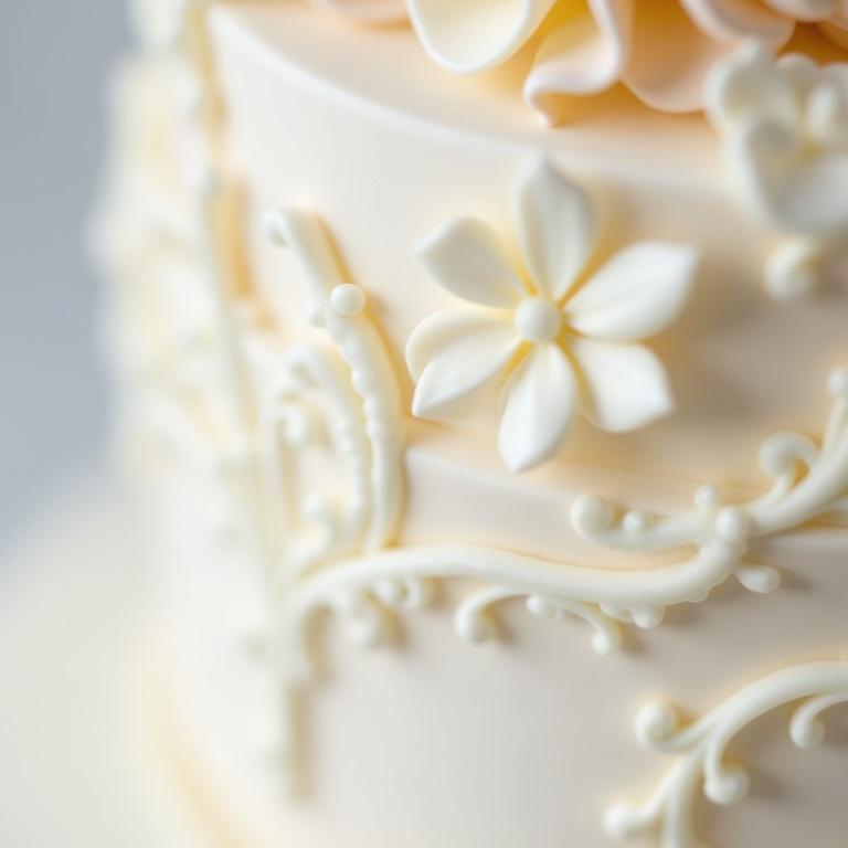 Detailed shot of intricate sugar work on a custom cake.