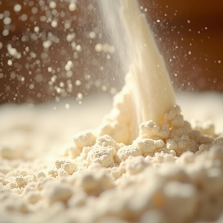 Close-up of stone-ground flour being milled